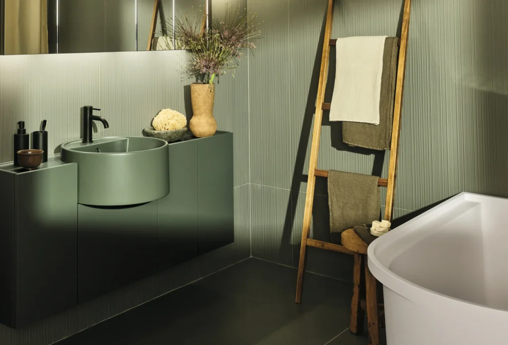 Ceramica Cielo — Enea, lavabo et meuble suspendus vert sauge