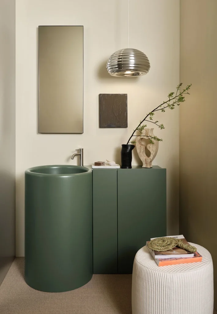 Ceramica Cielo — Itaca, lavabo sur pied et meuble vert
