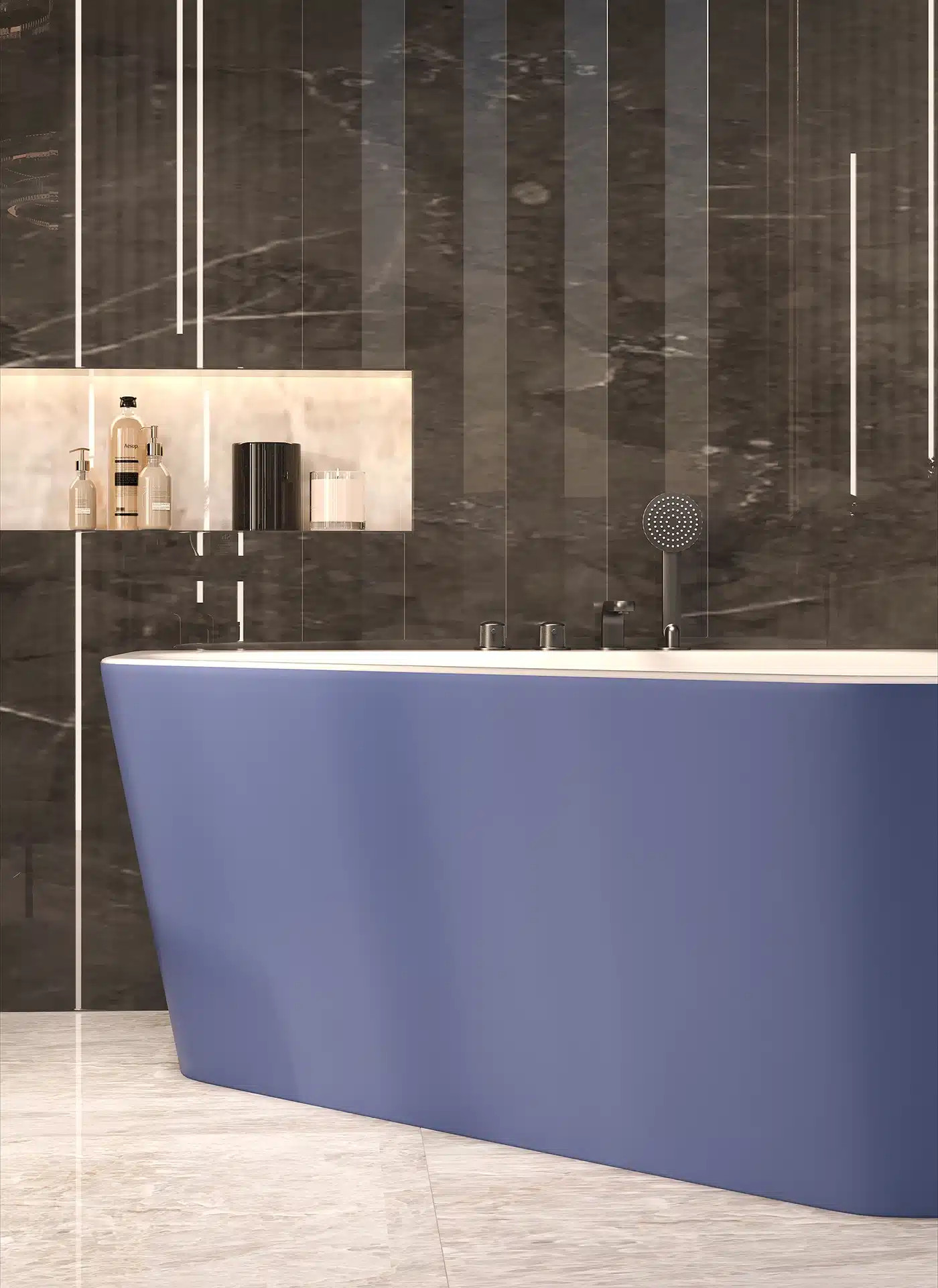Galatea Corner, baignoire d&rsquo;angle bleue