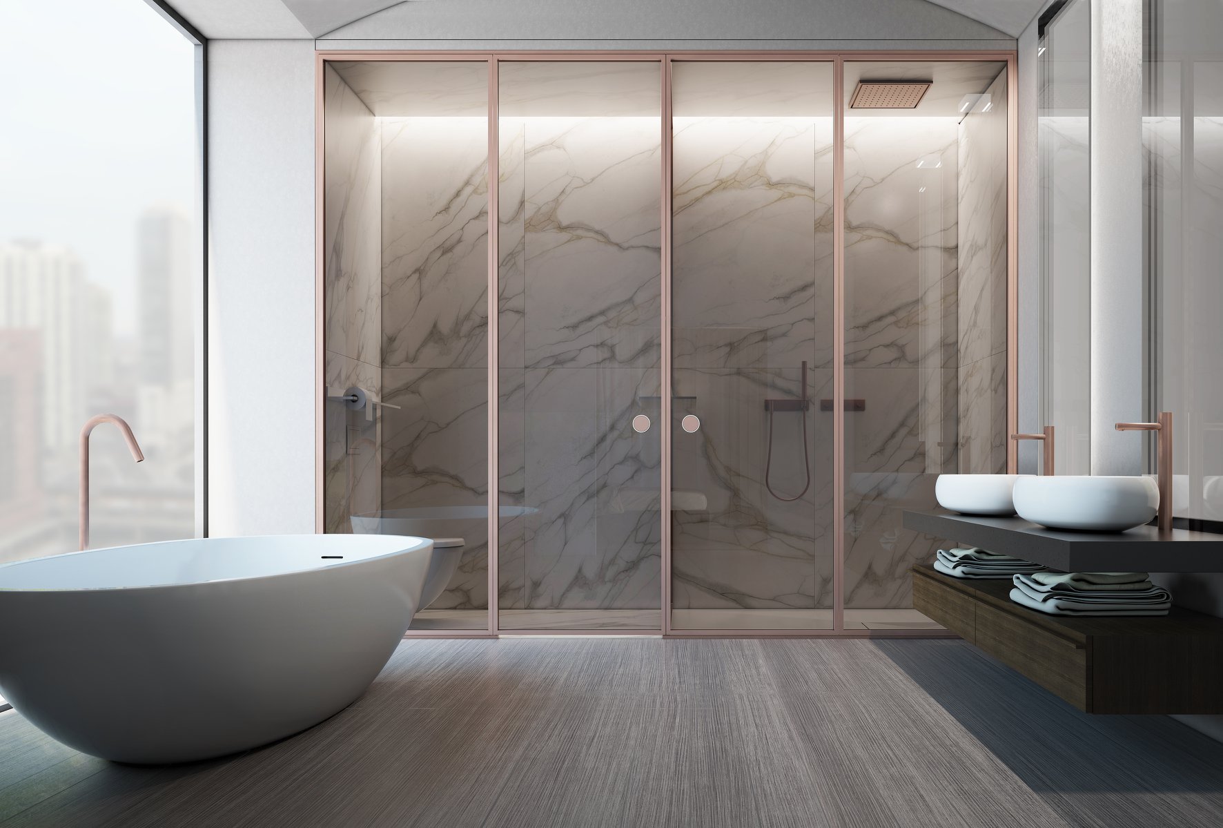 Suite, cloisons sur mesure et verre bronze